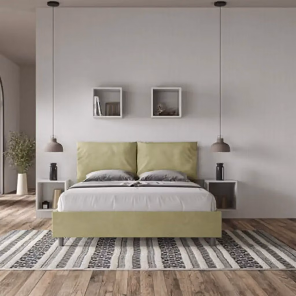 Letto matrimoniale contenitore Antea Ityhome imbottito in microfibra colore tè verde L/P: 160 x 200 cm – 2