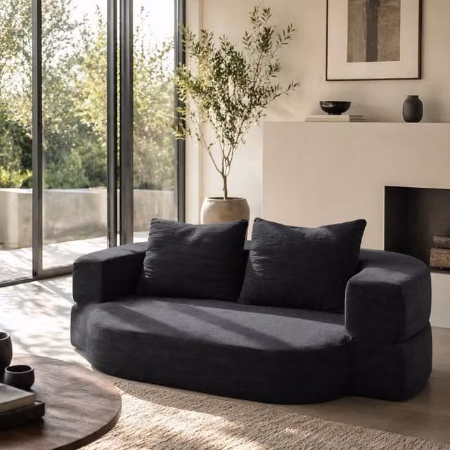 Divano letto convertibile in spugna ad alta densità con rivestimento sfoderabile, senza montaggio, flanella nera