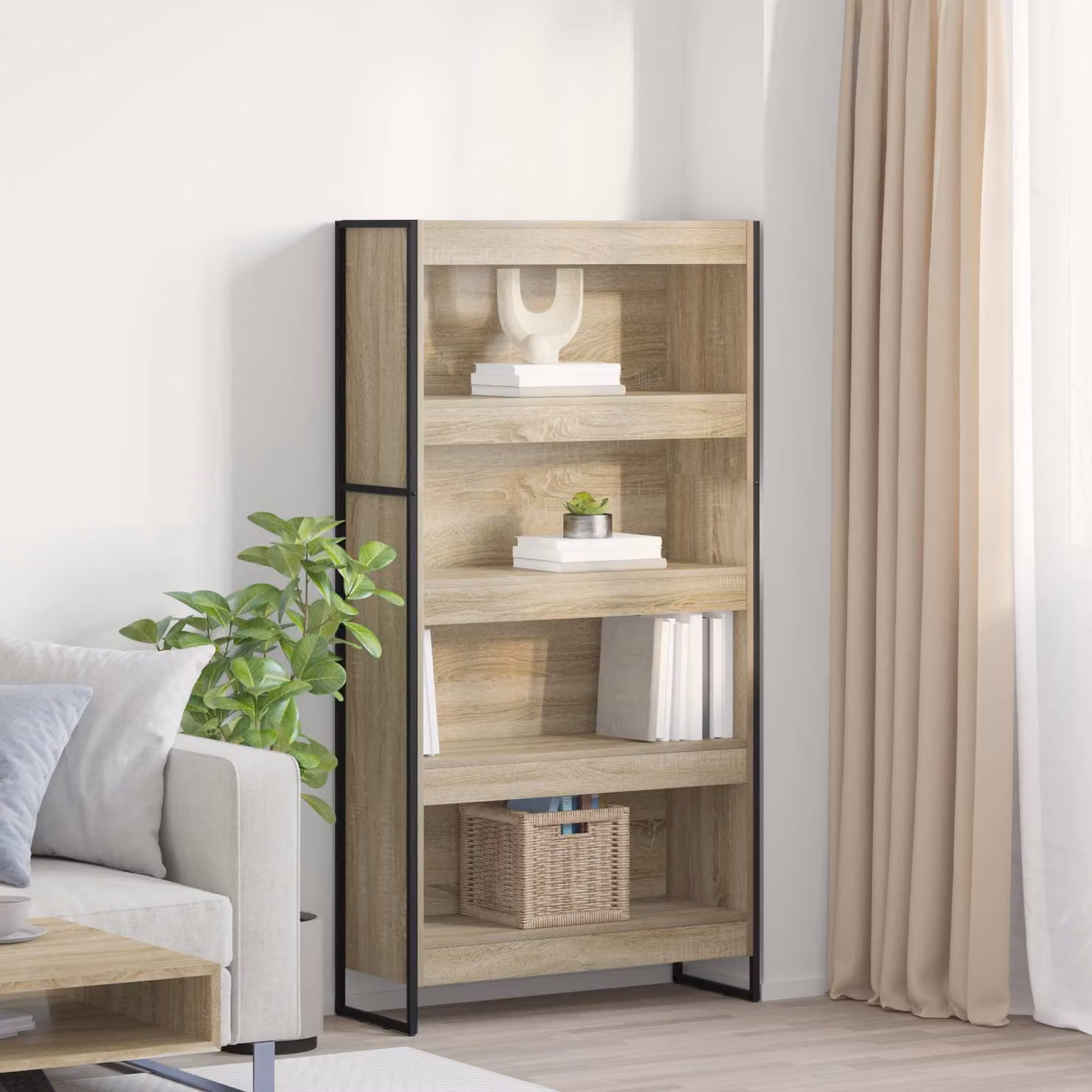 Armadio per Libri Industrial vidaXL in Legno e Metallo, Colore Marrone, L 80 cm x P 30 cm x H 155 cm – 1
