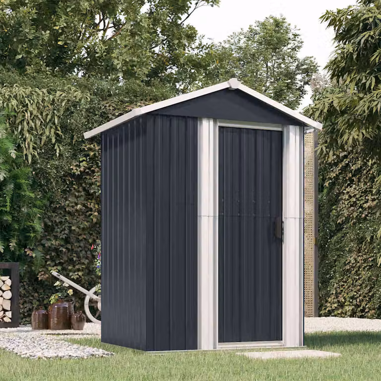 Capanno da giardino vidaXL in acciaio zincato antracite L: 126 cm, P: 97,5 cm, H: 177 cm