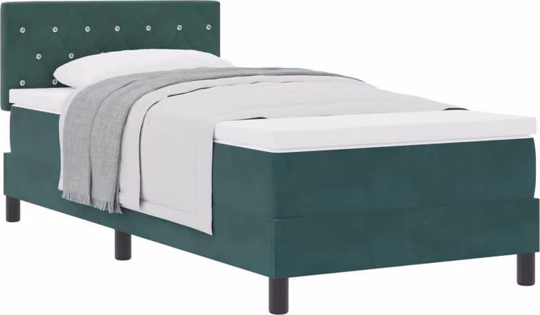 Letto a molle con materasso Verde Scuro 100 x 200 cm Velluto