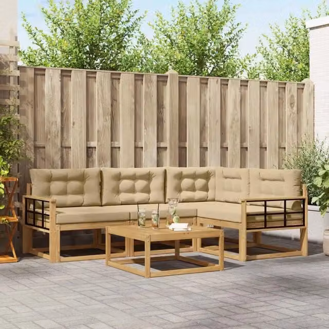 Set di divani da esterno 5 pz Bianco e Beige Poliestere 3386422