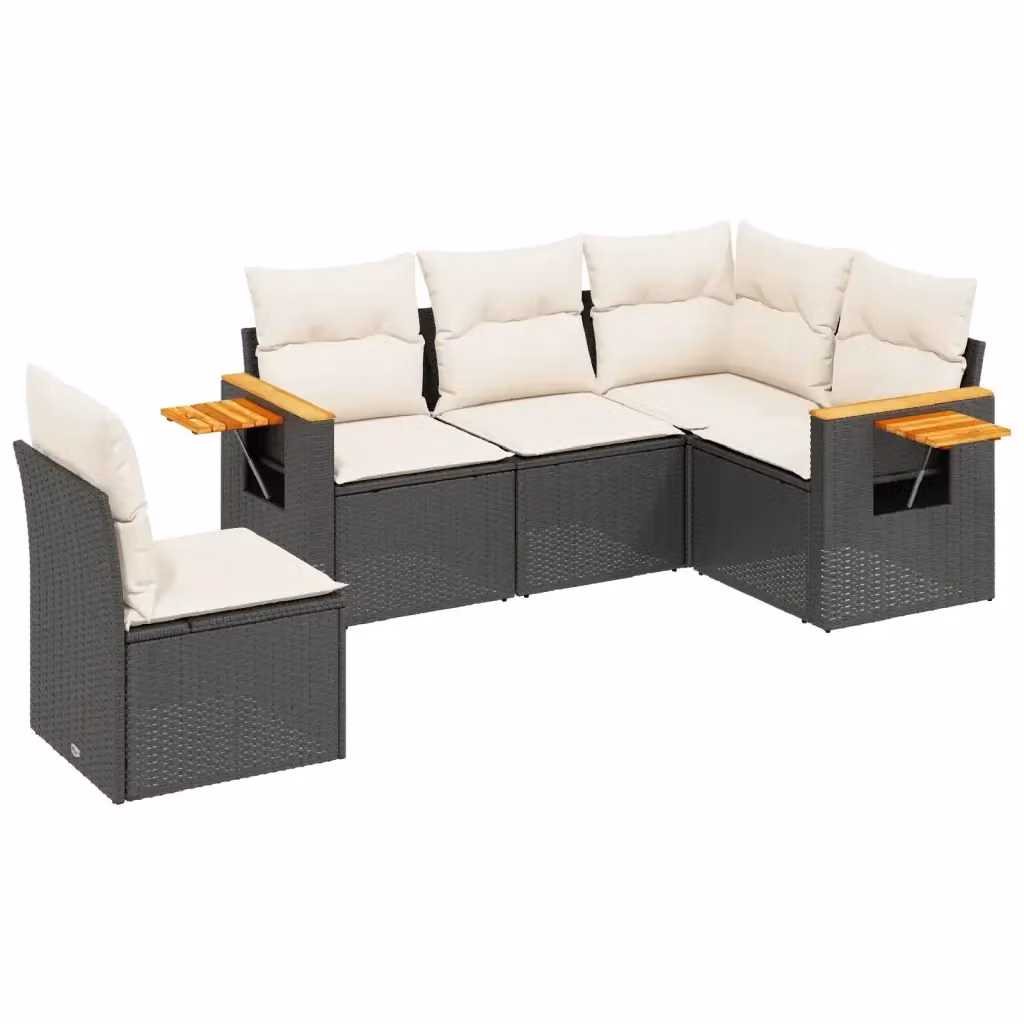 vidaXL Set Divani da Giardino a L con Tavolino e Cuscini in Polyrattan Nero e Legno di Acacia – 2