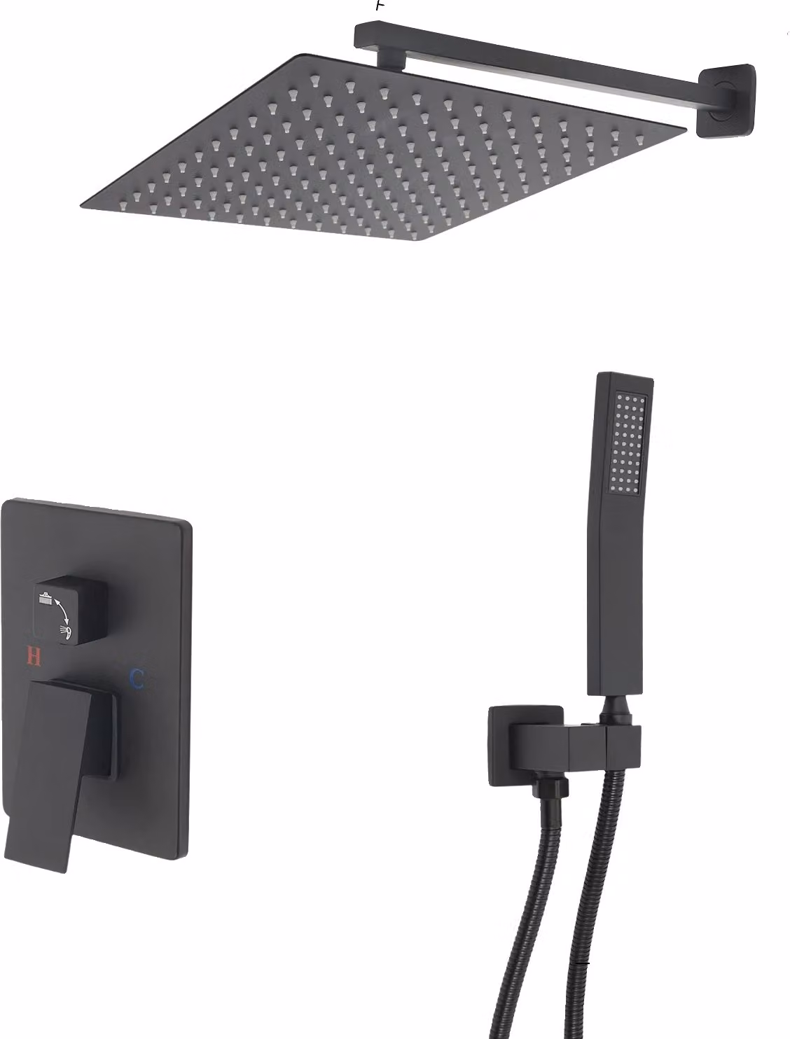 Set doccia a pioggia a parete, soffione a pioggia da 30 cm, doccetta, montaggio a parete, nero
