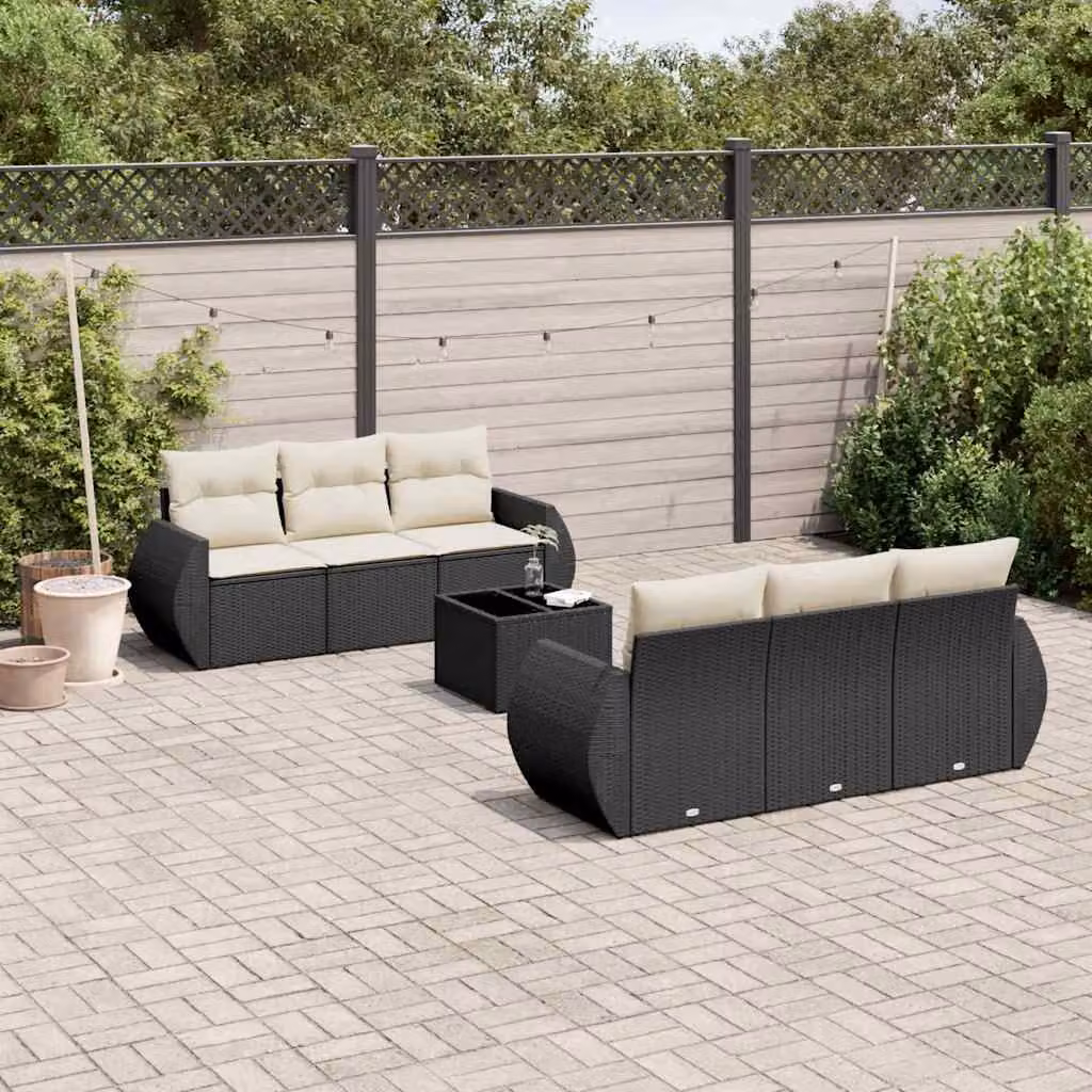 Set Divani da Giardino vidaXL in Polyrattan Nero con Cuscini e Tavolino da Esterno – 1