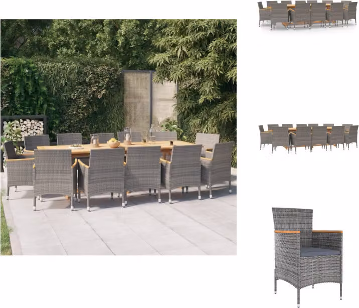 set da pranzo da giardino vidaXL 13 pezzi con cuscini grigio - Set di mobili da giardino