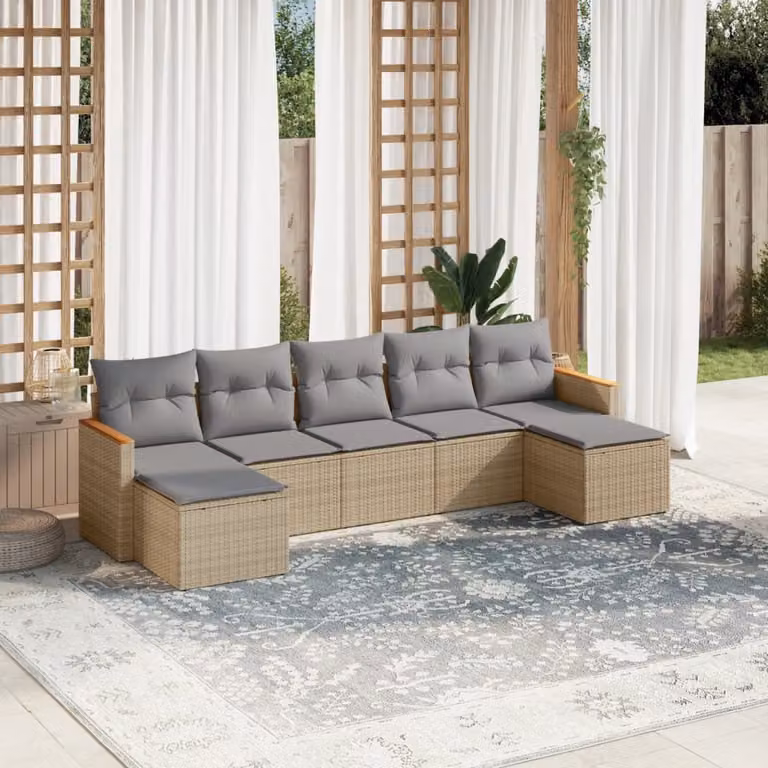 Maison Exclusive - Set Divano da Giardino 7 pz con Cuscini Beige Misto Polyrattan