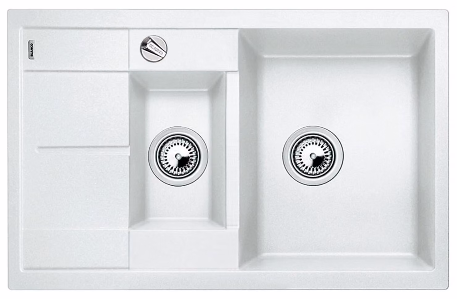 BLANCO METRA 6 S Compact, Lavabo da appoggio, Rettangolare, Bianco, 2 vasche, Rettangolare, 345 x 430 mm