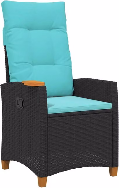 Poltrona reclinabile con tavolino in rattan e metallo design moderno, colori nero e turchese, L 62 cm x P 64 cm x H 112 cm, modello CFW3490269 – 1