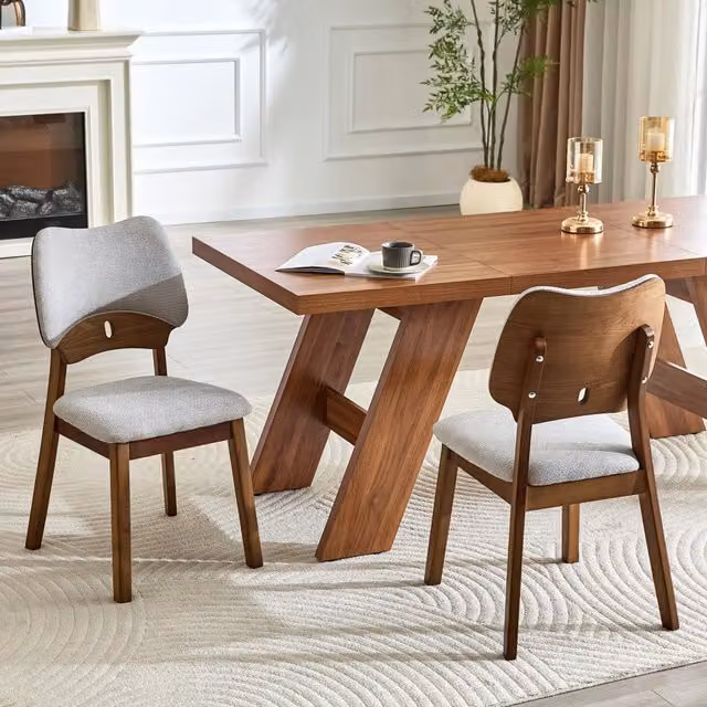 Set di 2 sedie da pranzo moderne OKWISH in legno di caucciù grigio con schienale a farfalla e seduta imbottita in ecopelle – 1