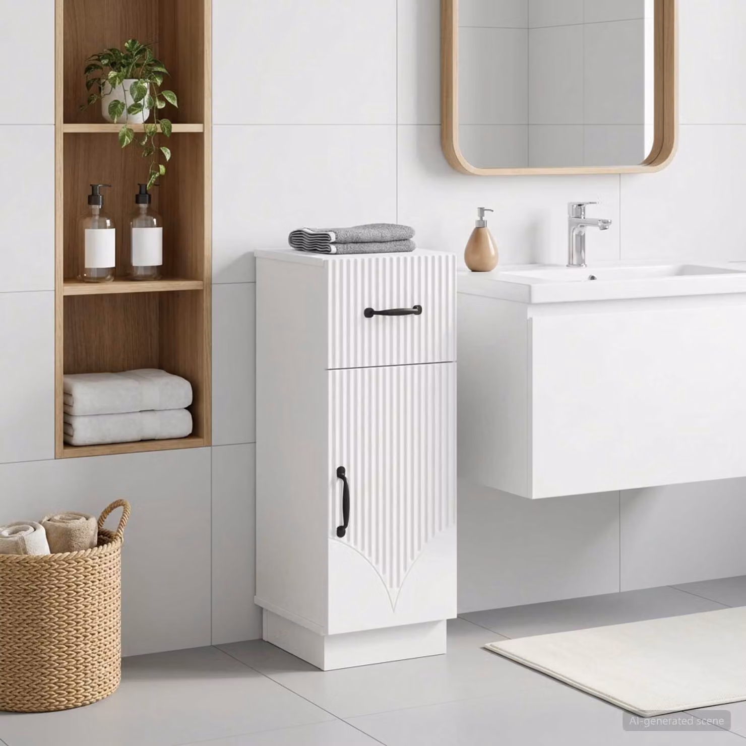 Mobiletto da bagno moderno vidaXL HOORN bianco con ante a battente e ripiani interni L/P/H: 30 x 31 x 77 cm