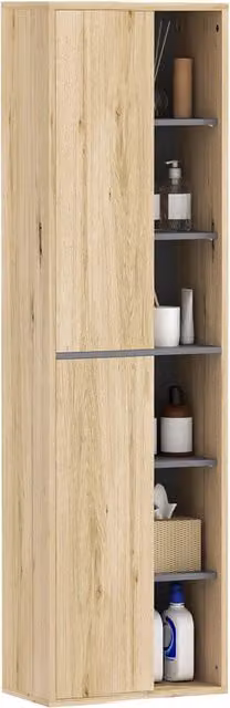 Colonna bagno a parete Xylo in legno naturale marrone con ante e ripiani L/P/H: 40 x 24 x 141,5 cm – 1