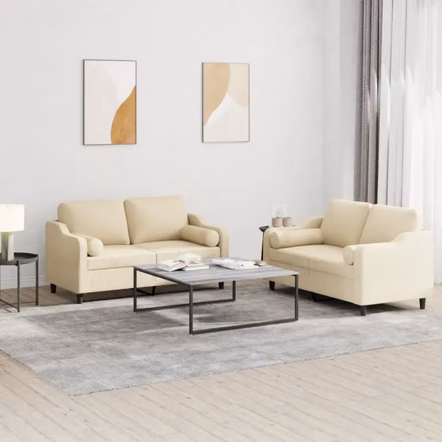 Set di 2 divani moderni vidaXL in tessuto beige con cuscini decorativi