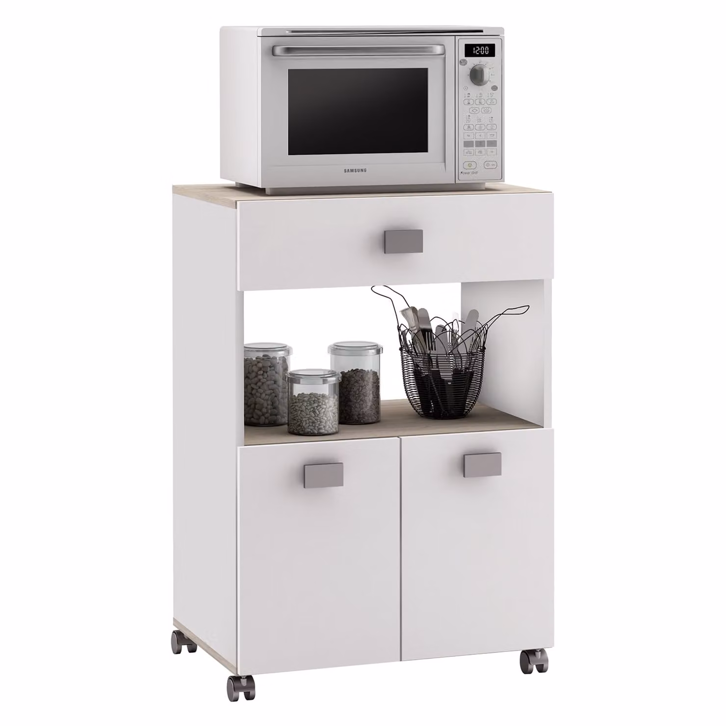 Armadio per microonde ROMARIN acacia/bianco