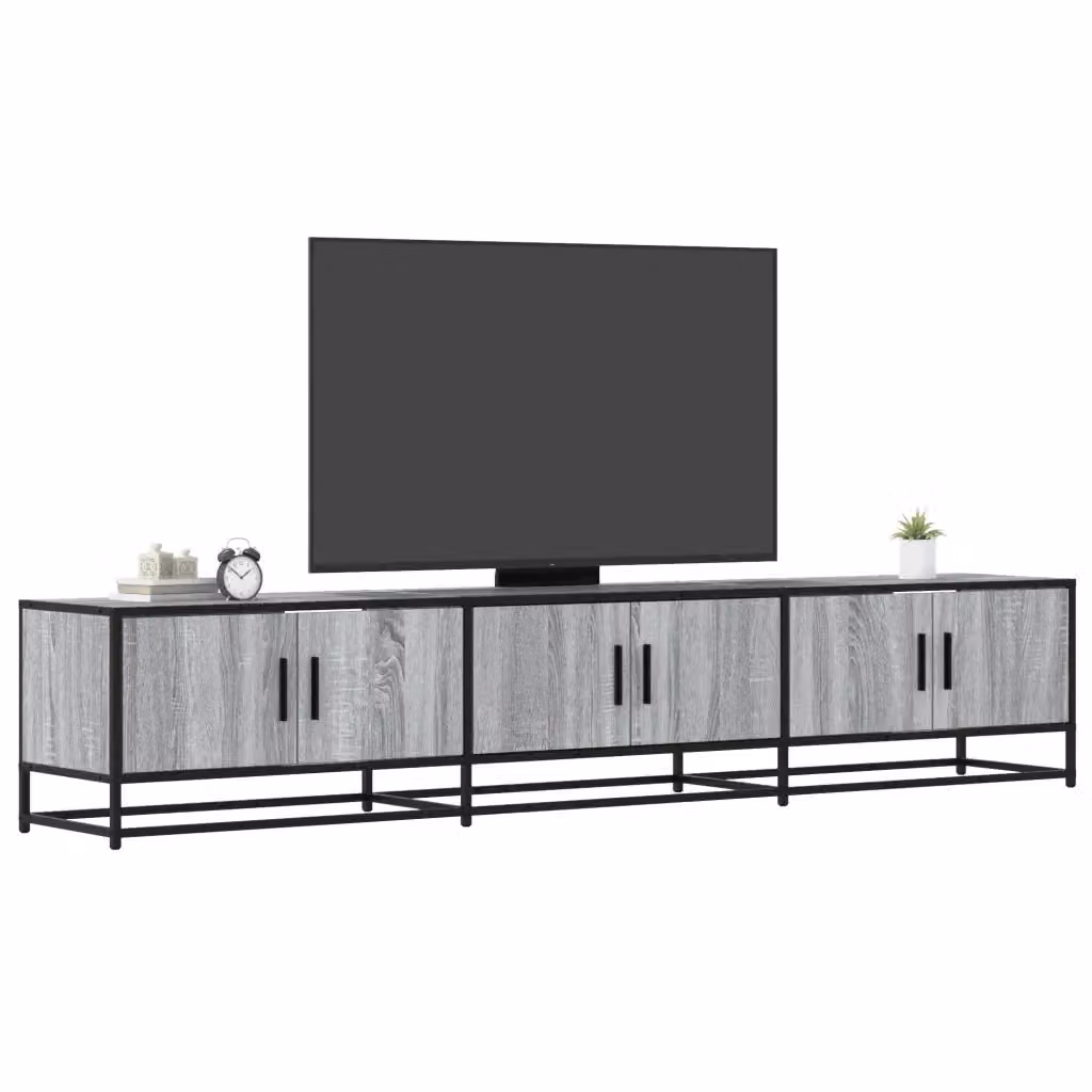 Mobile TV in stile industrial con ripiani porta media, colore grigio, L/P/H: 210 x 41 x 35 cm – 2