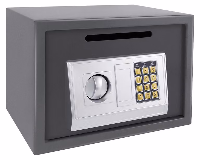 Tresor 16 L - Cassaforte con serratura elettronica a combinazione e chiave - Realizzata in acciaio - Adatta per uso domestico e professionale - Montaggio a parete o a pavimento - Colore: grigio