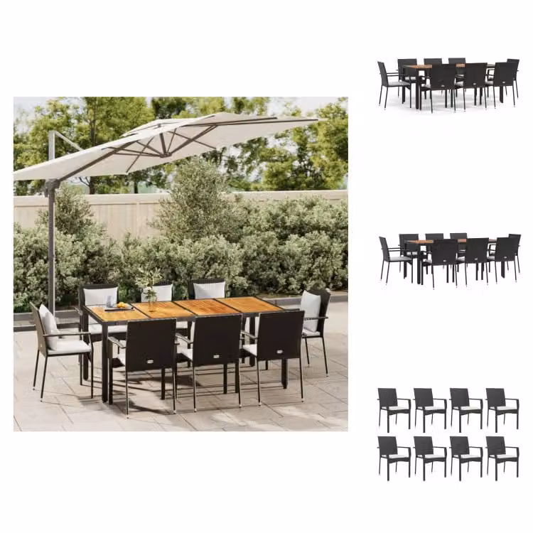 vidaXL set da pranzo da giardino 9 pezzi con cuscini in poly rattan nero - Set di mobili da giardino
