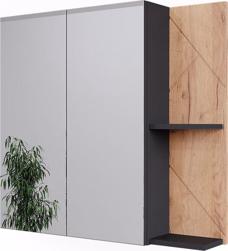 Mobile a specchio per bagno Vicco Irma Antracite/Rovere dorato 80 x 75 cm, Model 52080