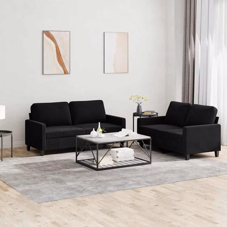Set di 2 divani vidaXL in velluto nero con cuscini per il tuo soggiorno