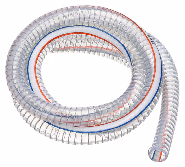 Tubo in PVC rinforzato con filo d'acciaio, lunghezza 2 metri, diametro interno 19 mm, diametro esterno 25 mm, trasparente