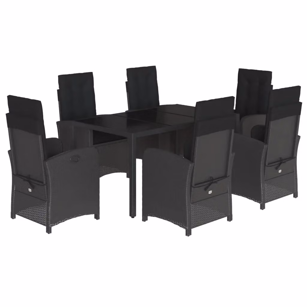 Set da pranzo da giardino vidaXL in polyrattan nero con tavolo in vetro e 7 pezzi – 2