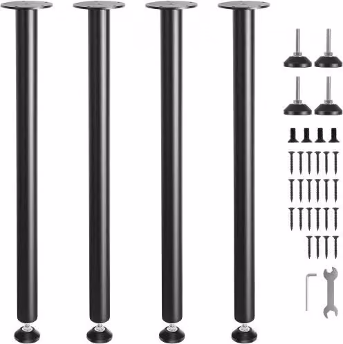 Set di 4 gambe per tavolo VEVOR in metallo nero, gambe regolabili per scrivania e mobili da ufficio o casa, Lunghezza: 76,2 cm
