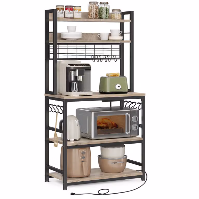 Scaffale da cucina VASAGLE, scaffale in piedi con prese, ripiano in rete, 14 ganci, 40 x 80 x 170 cm