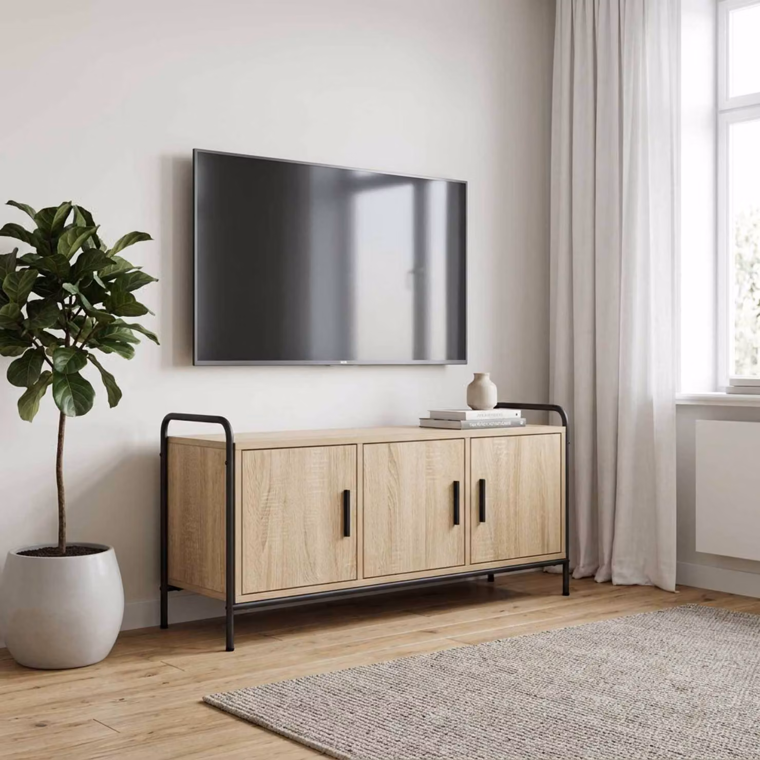 Mobile TV vidaXL moderno in legno ingegnerizzato e metallo, colore marrone, L: 79,5 cm, P: 33 cm, H: 50 cm