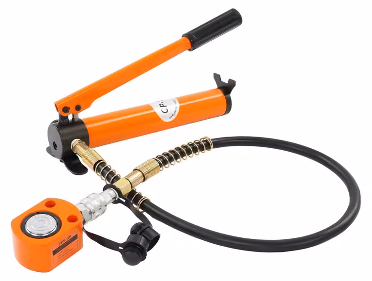 Sollevatore idraulico a cilindro da 10 tonnellate - BSY-10 + CP-180 - Pompa manuale - 70 MPa - Corsa di sollevamento: 1,1 cm - Serbatoio olio: 350 ml - Colore: arancione