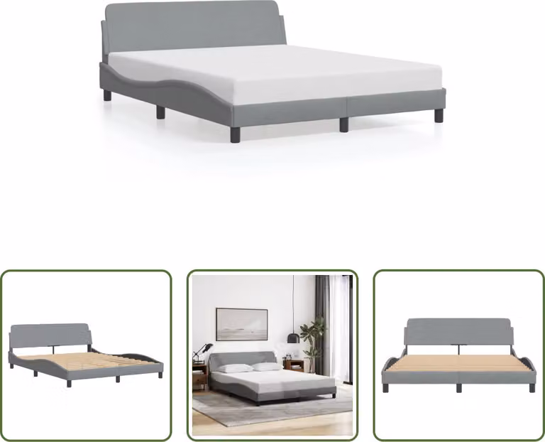 The Living Store Struttura letto con testiera in tessuto grigio chiaro 160x200 cm