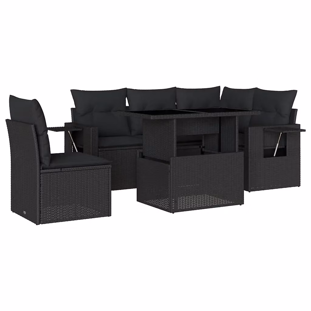 Set Divano da Giardino vidaXL a Forma di L in Polyrattan Nero con 6 Pezzi e Cuscini Inclusi – 2