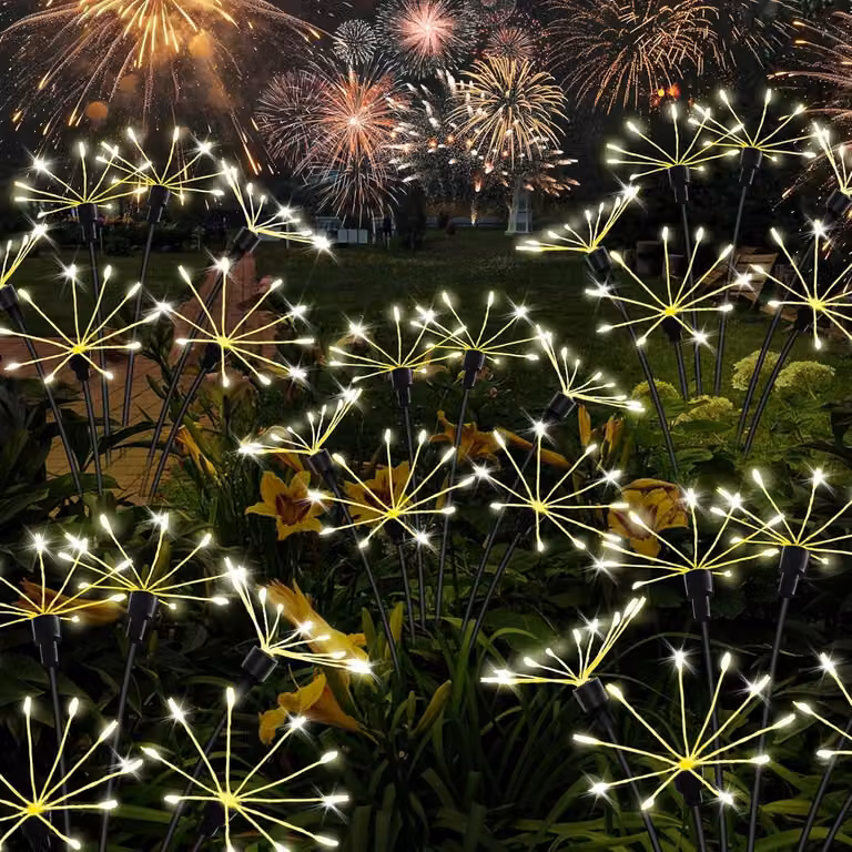 Lampade solari per giardino a forma di fuochi d'artificio, set da 4, 320 LED, grado di protezione IP65, 2 modalità