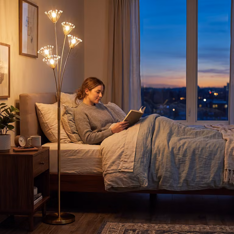 Lampada da terra Costway a forma di dente di leone con aste in metallo, design moderno bianco e oro per soggiorno e camera da letto
