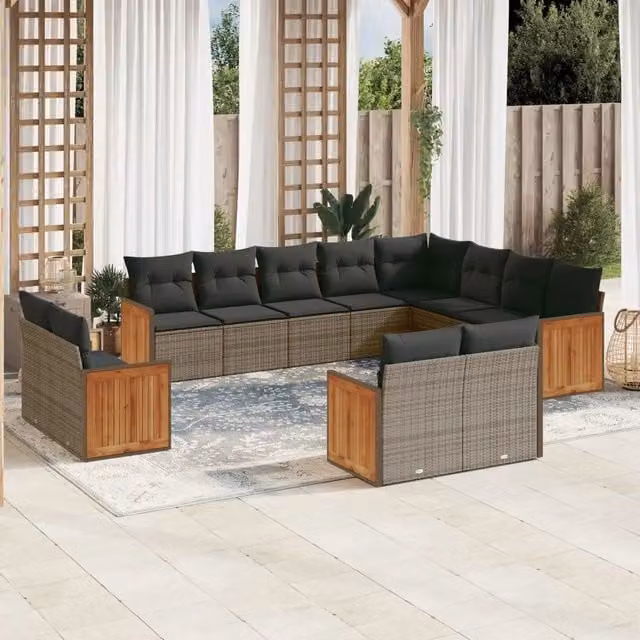 Set di Divani da Giardino VIDAXL in Polyrattan Grigio con Cuscini, Design Moderno a Forma di U per 12 Persone