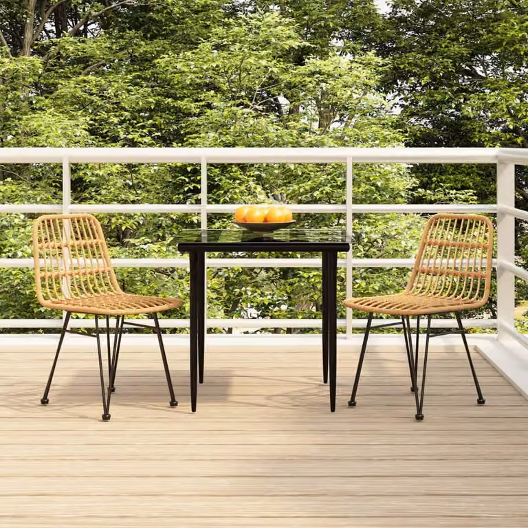 Set da pranzo da giardino vidaXL in 3 pezzi in polyrattan con piano in vetro, marrone e nero