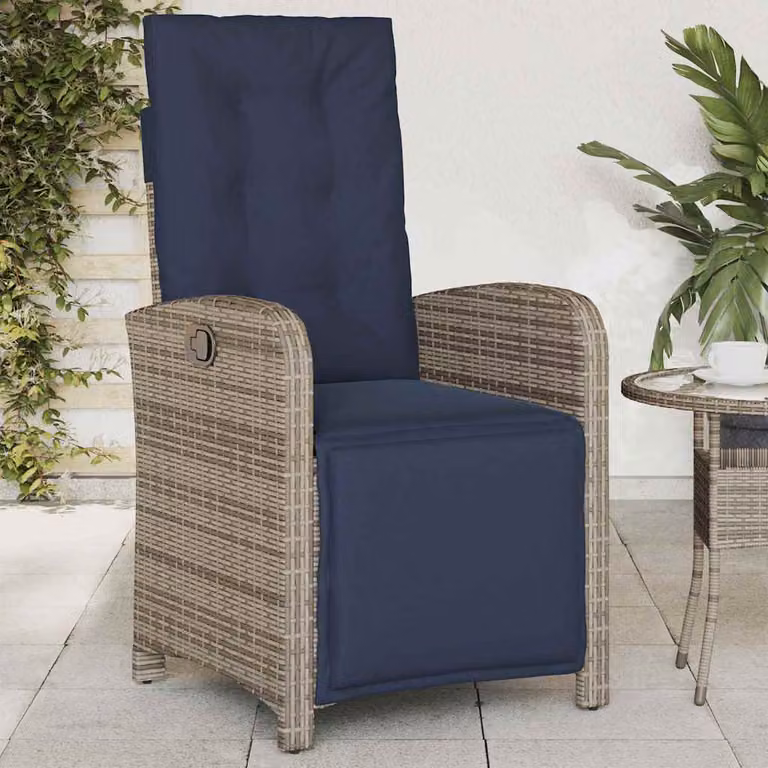 Sedia reclinabile da giardino con poggiapiedi vidaXL in rattan e metallo, colore grigio e blu