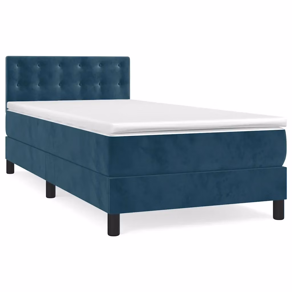 Letto Ibrido con Giroletto a Molle e Materasso vidaXL in Velluto Blu e Bianco L/P/H: 193 x 90 x 78 cm – 2
