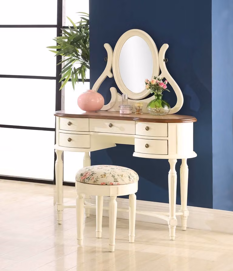 Klassischer Schminktisch Spiegel Luxus Konsole Hocker Make up Tisch Landhaus