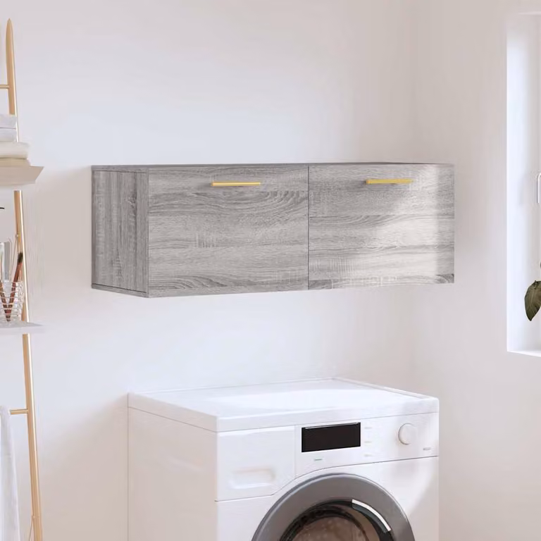 Mobile a parete vidaXL moderno in legno multistrato e MDF, Grigio Sonoma con dettagli Oro, L 100 x P 36,5 x H 35 cm