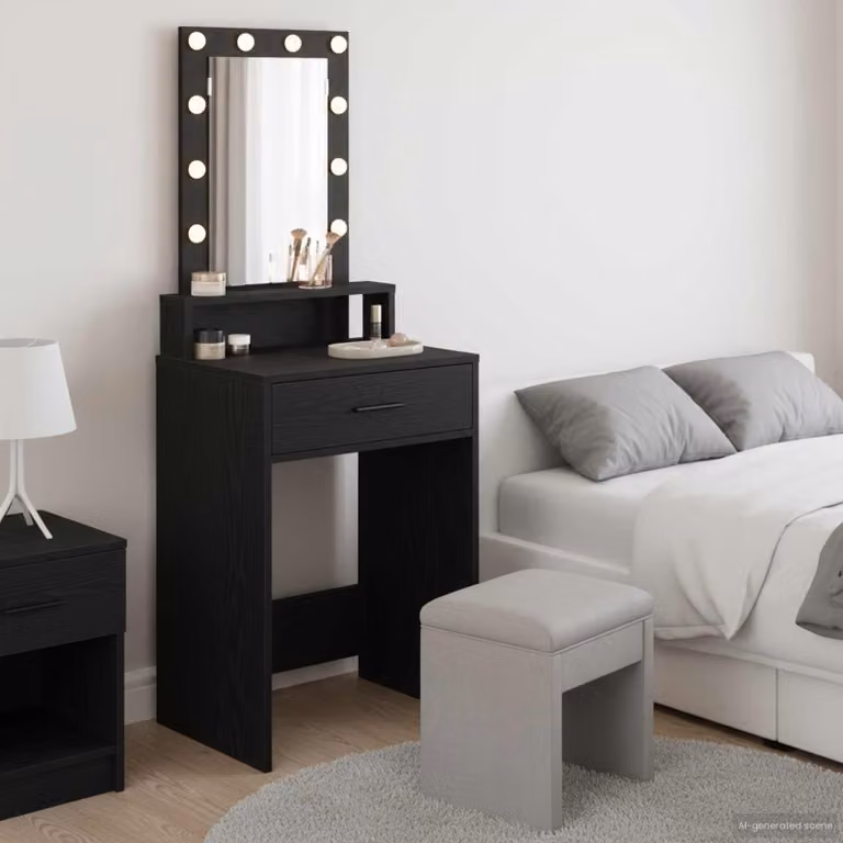 vidaXL Tavolo da Trucco Moderno Nero in MDF con Finitura Opaca L: 50 cm, P: 41 cm, H: 140 cm