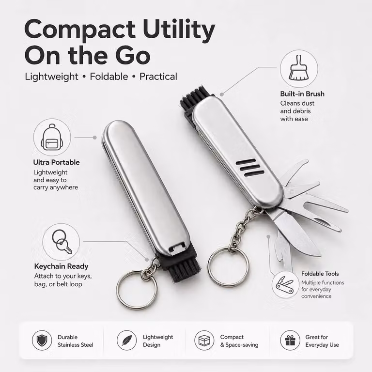 Mini attrezzo portachiavi - Utensile da tasca - Utensile multifunzione - Rame - Compatto - Portatile - Apribuste