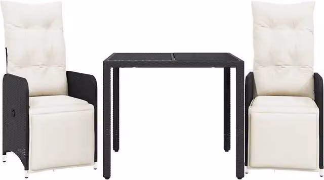 Set Bistr¨° da Giardino 3 pz | Set Salotto da Giardino con Cuscini in Polyrattan Nero