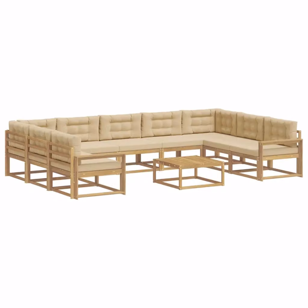 Set di divani da esterno a forma di U vidaXL in legno di acacia con cuscini Bianco e Beige – 2
