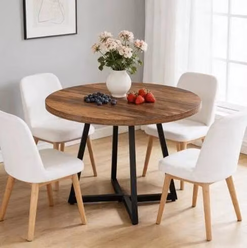 Tavolo da pranzo industriale 80 cm in MDF e metallo, nero e marrone rustico