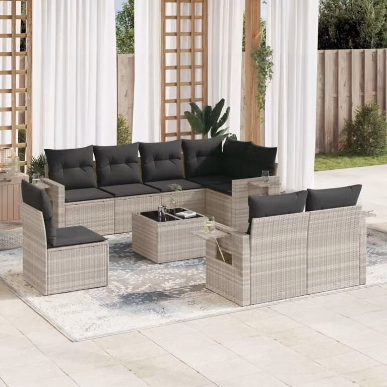 Maison Exclusive - Set da giardino 9 pezzi con cuscini Grigio chiaro Poly Rattan