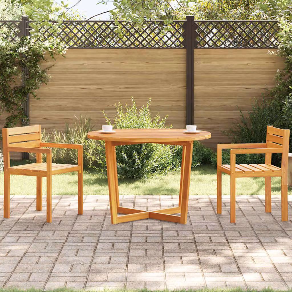 vidaXL Tavolo da pranzo rotondo da giardino in legno di acacia marrone, Altezza: 75 cm, Diametro: 110 cm