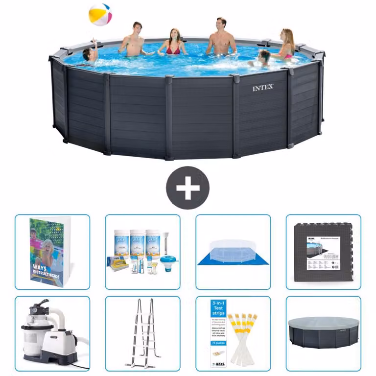 Pannello per piscina in grafite, modello Rund - 478x124 cm - composto da 7 elementi, codice prodotto S581