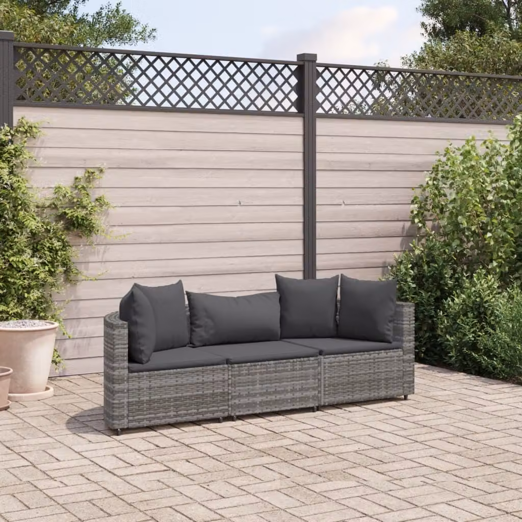 Maison Exclusive - Set da giardino 3 pezzi con cuscini Grigio Poly Rattan