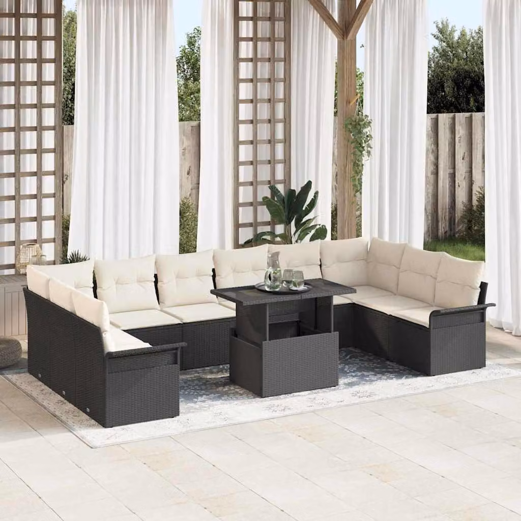 Maison Exclusive - Set di divani da salotto, 11 pezzi, colore nero, in rattan sintetico