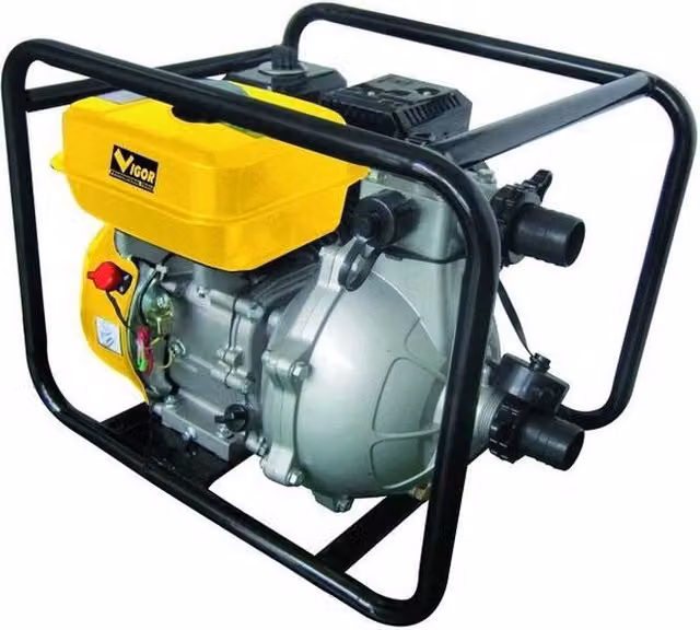 Motopompa Autoadescante Vigor V-MP55 a Benzina 5.5 HP Gialla con Portata 200 lt/min e Prevalenza 75 mt